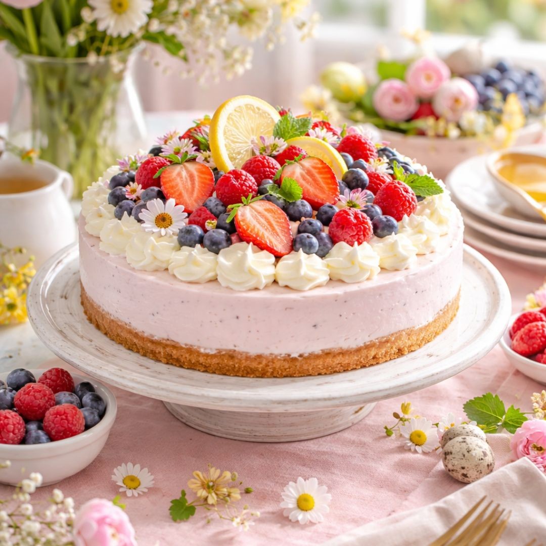 Joghurt torta tavaszi asztalon